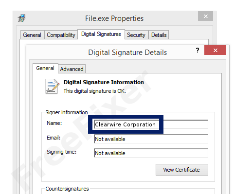 Screenshot of the Clearwire Corporation certificate